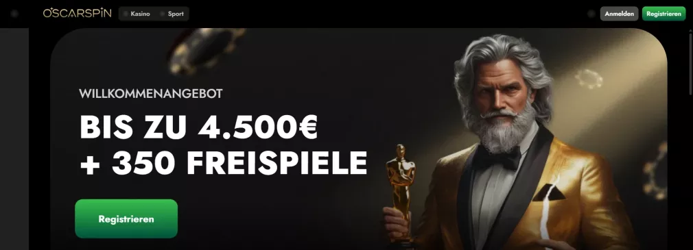 Oscarspin Casino Bonus bis zu 4.500 € und 350 Freispiele